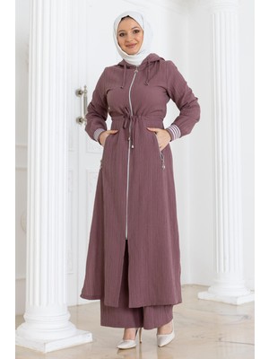 Beli Bağcıklı Kapşonlu Takım Gül Kurusu 19236