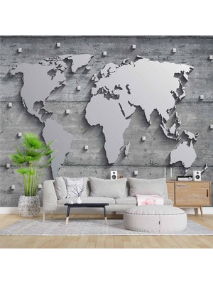 Metalik Dünya Haritası Duvar Kağıdı