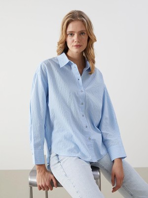 Lcw Vision Çizgili Oversize Kadın Gömlek