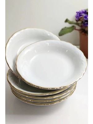 6'lı Altın Yaldızlı 13 cm Porselen Çukur Tabak Çerezlik , Kahvaltılık