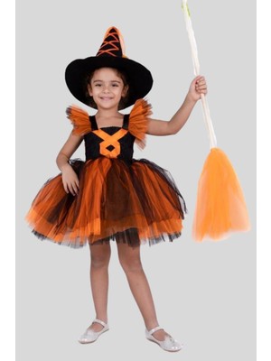 Turuncu Gardrop Kız Çocuk Cadı Kostümü