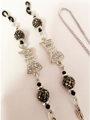 Thinblack Bayan Gözlük Zinciri Nikel Kaplama Kordon Zincirli zirkon taşlı Kurdela Figürlü Gözlük zinciri