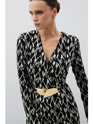 Sateen Desenli Saten Tulum - Siyah