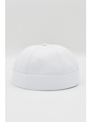 Külah Beyaz Hiphop Docker Şapka %100 Pamuk Katlamalı Cap