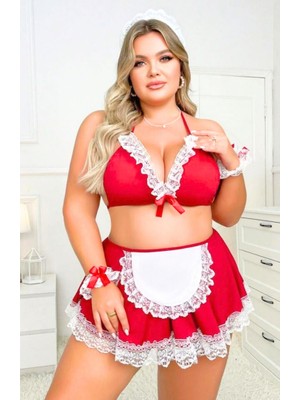 Tegan Kırmızı Dantelli Hizmetçi Kostümü BC9245 - BC9246