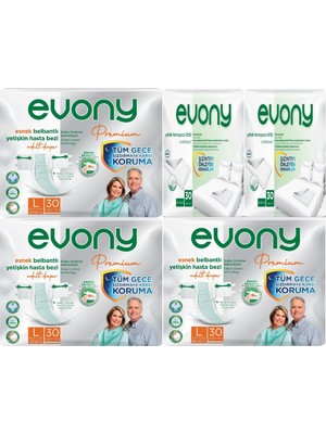 Evony Premium Hasta Bezi Yetişkin Bel Bantlı Tekstil Yüzey Büyük 90 Adet+Yatak Koruyucu Örtü 60 Adet