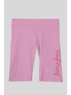 4-14 Yaş Benetton Baskı Detay Kız Çocuk Kısa Tayt Pembe