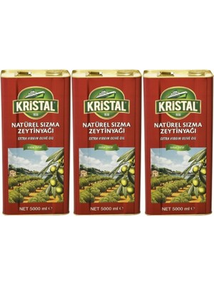 Kristal Zeytinyağı 15 lt Natürel Sızma Soğuk Sıkım (Teneke) (3 Paket*5lt)