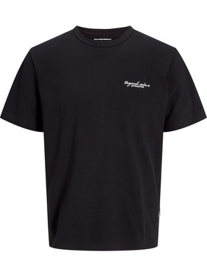 Jack & Jones Erkek Jorboston Relaxed Fit Bisiklet Yaka Baskı Detaylı %100 Pamuk T-Shirt 12272968 Siyah
