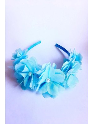 Hayalperest Boncuk 7 Çiçekli Bebe Mavi Saten Kaplama Kız Çocuk Frıda Party ve Özel Gün Tacı