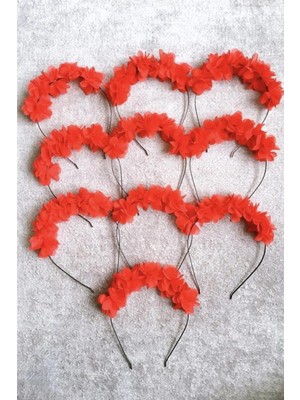 Hayalperest Boncuk Kına Düğün Tacı Kına Gecesi Çiçekli Taç Nedime Tacı 10'lu Kırmızı