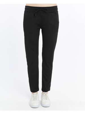 Axxel Kadın Siyah Eşofman Alt Cepli Yanları Şeritli  Pamuklu Rahat Esnek Kumaş-P1024