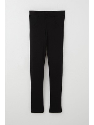 Breeze  Kız Çocuk Tayt Cep Kısmı Kontrast Dikiş Detaylı 7-12 Yaş, Siyah