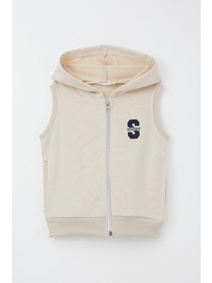 Breeze Erkek Çocuk Yelek Harf Nakışlı Fermuarlı 3-8 Yaş, Bej