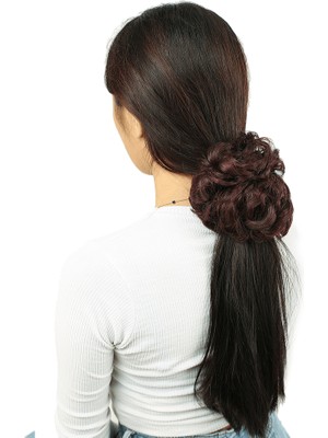 Peruk Market Yoğun Saçlı Lastikli Topuz Toka - Koyu Kızıl