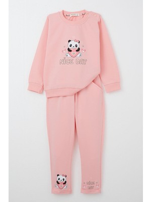 Breeze Kız Bebek Eşofman Takım Mutlu Pandacık Baskılı 9 Ay-3 Yaş, Pembe