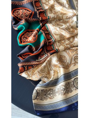 Versace Barok Desen Vrsc Vual Ipek Şal Lacivert Yeşil