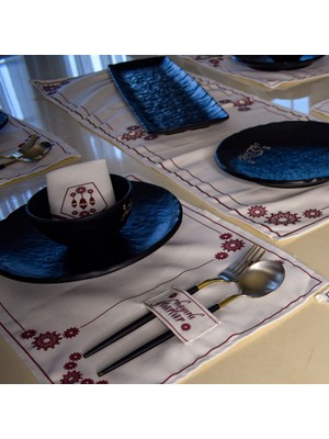 Ramazana Özel Kumaş kızmızı Sofra Seti Türkçe Kaligrafili