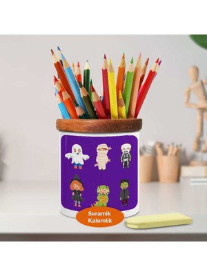 Asilmeydan Halloween Cadılar Bayramı-Çocuklar Ahşap Seramik Kalemlik -2147