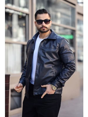 Klasik Yaka Siyah Erkek Deri Ceket