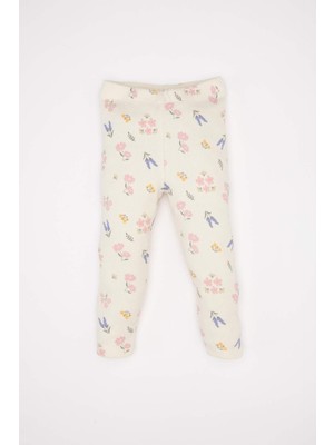 DeFacto Kız Bebek Çiçekli Uzun Kollu Fitilli Kaşkorse Pijama Takımı D6803A5NS