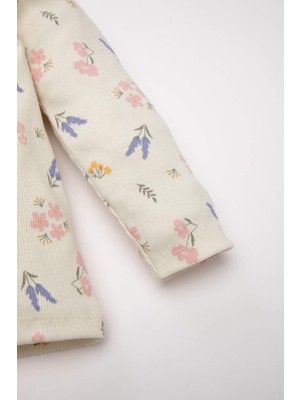 DeFacto Kız Bebek Çiçekli Uzun Kollu Fitilli Kaşkorse Pijama Takımı D6803A5NS