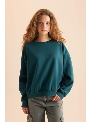DeFacto Coool Oversize Geniş Kalıp Bisiklet Yaka Basic Düz Kalın Sweatshirt D9022AXNS