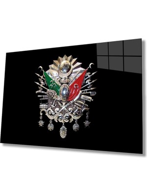 Osmanlı Arması Tuğrası Cam Tablo, Ev ve Ofis Duvar Dekoru,  Büyük Temperli Cam Tablo