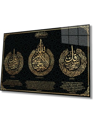 Ayetel Kürsi, Felak ve Nas Suresi Dini Islami Cam Tablo, Ev Ofis Duvar Dekoru  Büyük Tablo