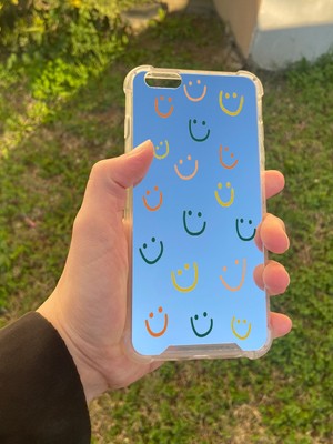 Just Cheap Store Apple iPhone 6s Plus Uyumlu Aynalı Gülücük Desenli Darbe Kamera Korumalı Silikon Telefon Kılıfı