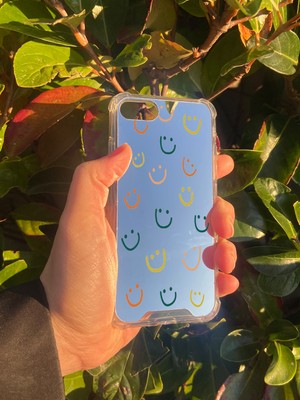 Just Cheap Store Apple iPhone Se Uyumlu Aynalı Gülücük Desenli Darbe Kamera Korumalı Silikon Telefon Kılıfı