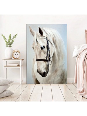 Marsilyan Dekoratif Boyama Efektli Beyaz At  Kanvas Tablo