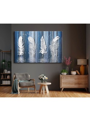 Marsilyan Dekoratif Beyaz Kuş Tüyleri Kanvas Tablo