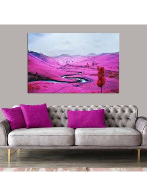 Dekoratif Baskı Pembe Çiçekler Ova Kanvas Tablo