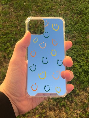 Just Cheap Store Apple iPhone 11 Pro Uyumlu Aynalı Gülücük Desenli Darbe Kamera Korumalı Silikon Telefon Kılıfı