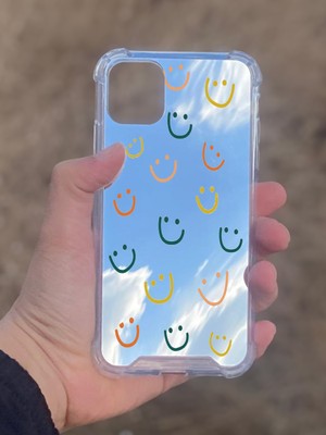 Just Cheap Store Apple iPhone 11 Uyumlu Aynalı Gülücük Desenli Darbe Kamera Korumalı Silikon Telefon Kılıfı