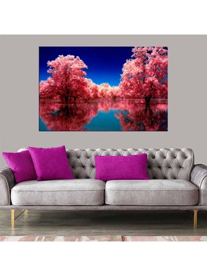 Marsilyan Dekoratif Baskı Pembe Ağaçlar ve Deniz Kanvas Tablo