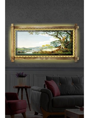 Nehir Orman LED Işıklı Rustik Kanvas Tablo O