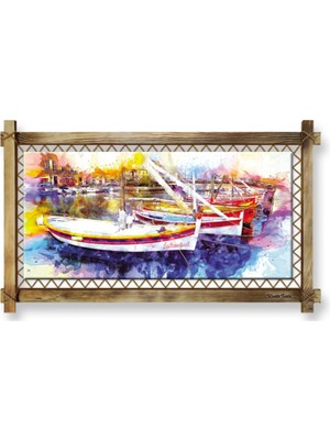 Marsilyan Kayık LED Işıklı Rustik Kanvas Tablo K