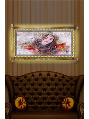 Soyut  LED Işıklı Rustik Kanvas Tablo K