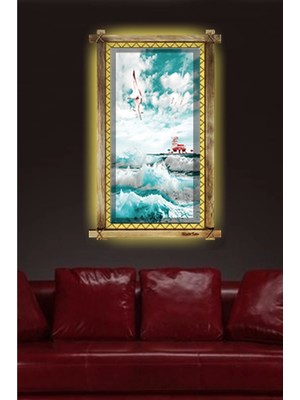 Marsilyan Kız Kulesi LED Işıklı Rustik Kanvas Tablo O