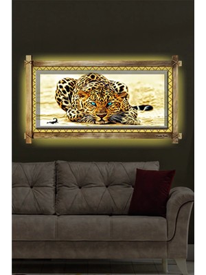 Marsilyan Leopar LED Işıklı Rustik Kanvas Tablo O