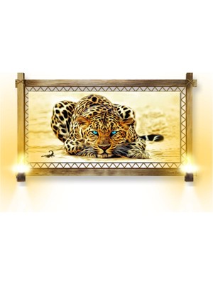 Rustik Işıklı Leopar Kanvas Rustik Tablo O