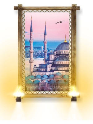 Rustik Işıklı Istanbul Camii Kanvas Rustik Tablo K