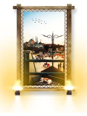 Rustik Işıklı Istanbul Kanvas Rustik Tablo B