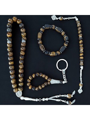 Kaplan Gözü Tesbih - Kaplan Gözü Bileklik - Kaplan Gözü Zaza Tesbih Kaplan Gözü Anahtarlık 4 Adet