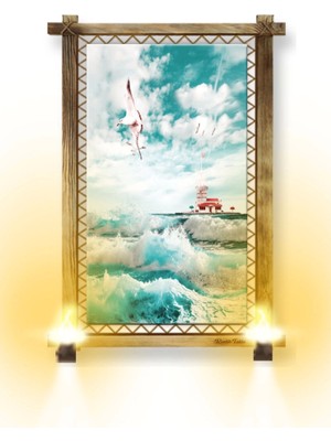 Marsilyan Rustik Işıklı Kız Kulesi Kanvas Rustik Tablo K