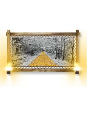 Marsilyan Rustik Işıklı Orman Sarı Yol Kanvas Rustik Tablo B