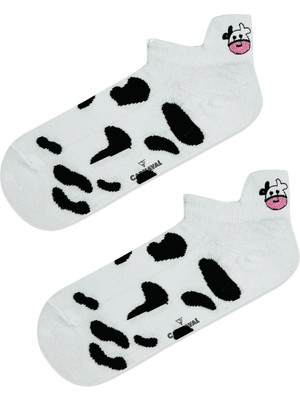 Inek Desenli ve  Nakışlı Patik Spor Çorap