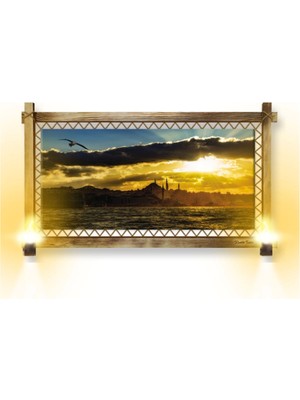 Marsilyan Rustik Işıklı Istanbul Gün Batımı Kanvas Rustik Tablo B